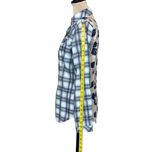 EUC CAbi Mixed Plaid and Floral Button Down Long Sleeve Top - Picture 6 of 9